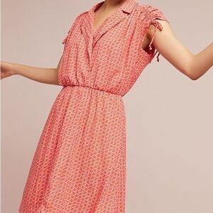 Maeve Anthropologie Carlotta Ruched shirt patterned dress coral size XS